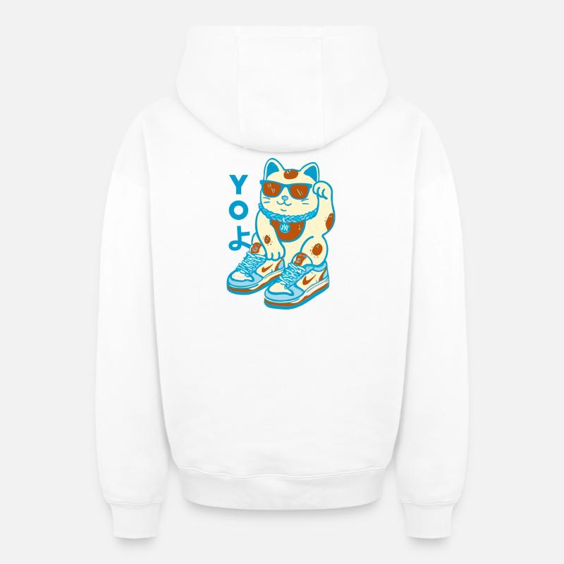 Baskets Lucky Street Cat - Sweat à capuche unisexe zippé oversize épais SPREAD - blanc