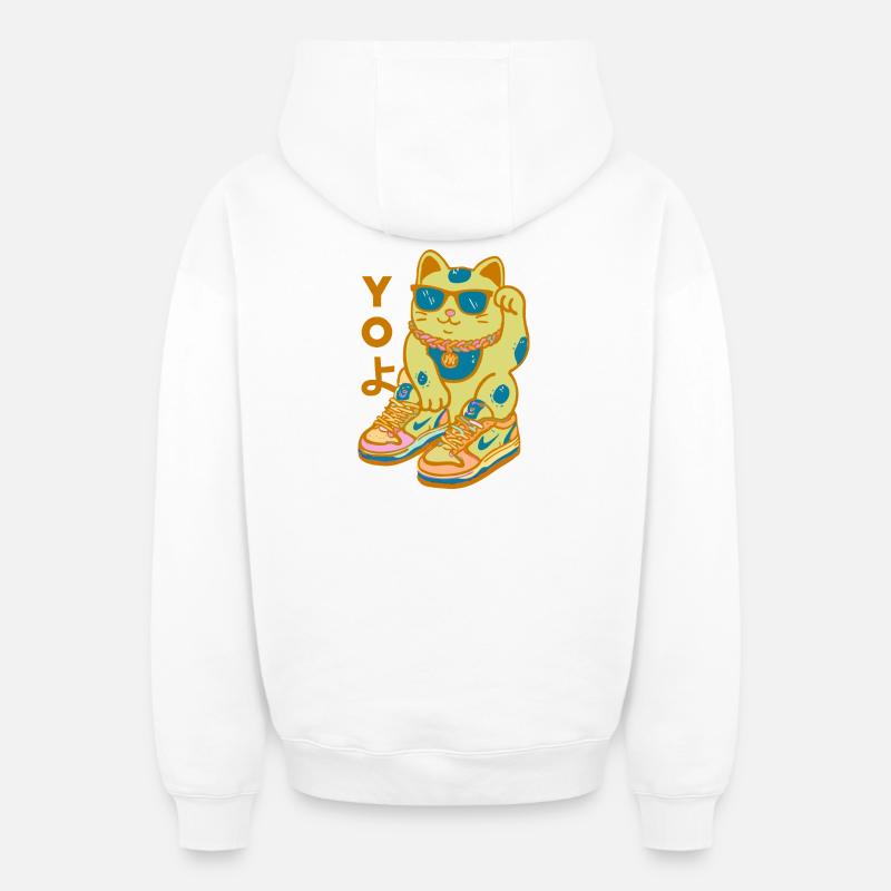 Chat Kawaii Sneakerhead Bling - Sweat à capuche unisexe zippé oversize épais SPREAD - blanc