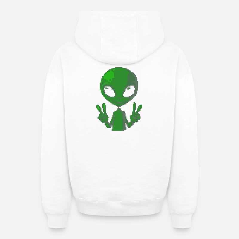 Signe de paix extraterrestre Pixel - Sweat à capuche unisexe zippé oversize épais SPREAD - blanc