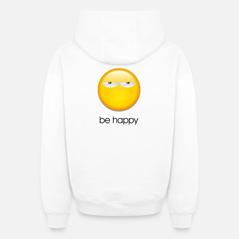 Be happy - Sweat à capuche unisexe zippé oversize épais SPREAD - blanc