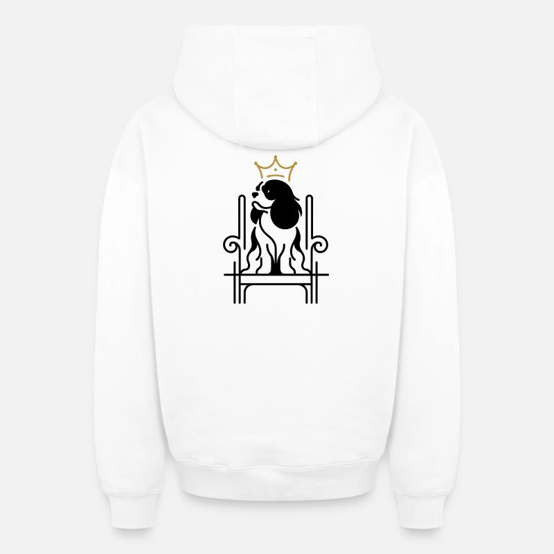 Cavalier King Charles Royal sur Trône - Sweat à capuche unisexe zippé oversize épais SPREAD - blanc