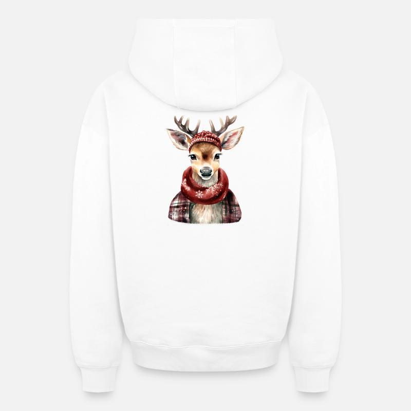 Ô cerf ! - Sweat à capuche unisexe zippé oversize épais SPREAD - blanc