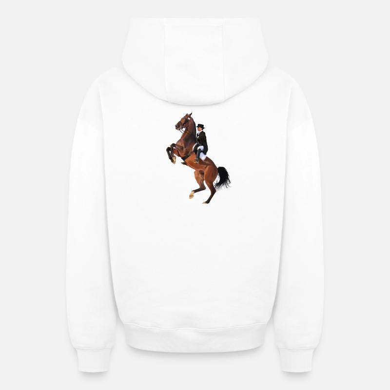 Cavalier élégant sur cheval cabré - Sweat à capuche unisexe zippé oversize épais SPREAD - blanc
