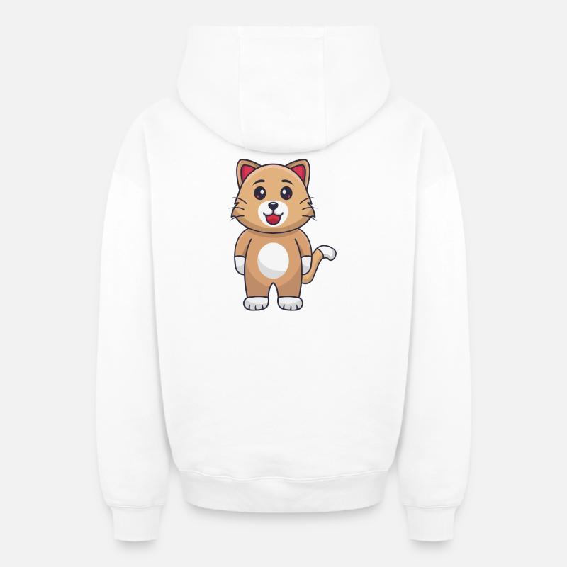 Chat de dessin animé - Sweat à capuche unisexe zippé oversize épais SPREAD - blanc