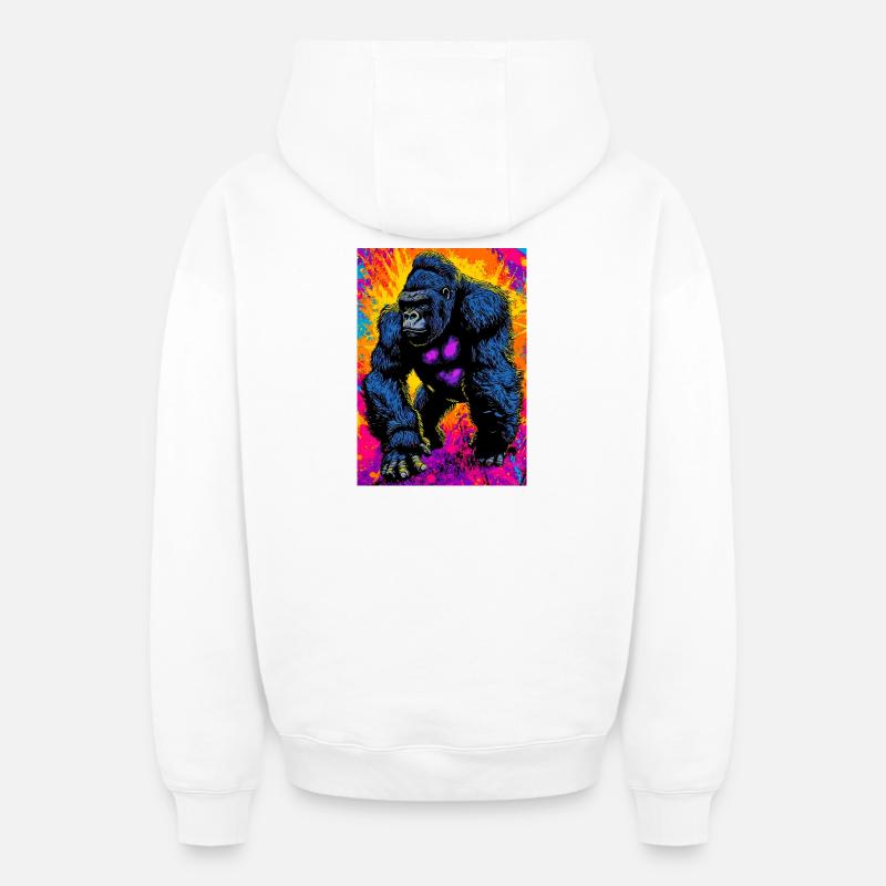 gorille - Sweat à capuche unisexe zippé oversize épais SPREAD - blanc