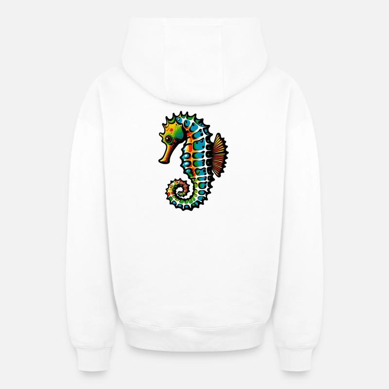 Hippocampe - Sweat à capuche unisexe zippé oversize épais SPREAD - blanc