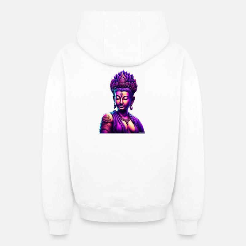 Bouddha néon avec couronne de lotus - Sweat à capuche unisexe zippé oversize épais SPREAD - blanc