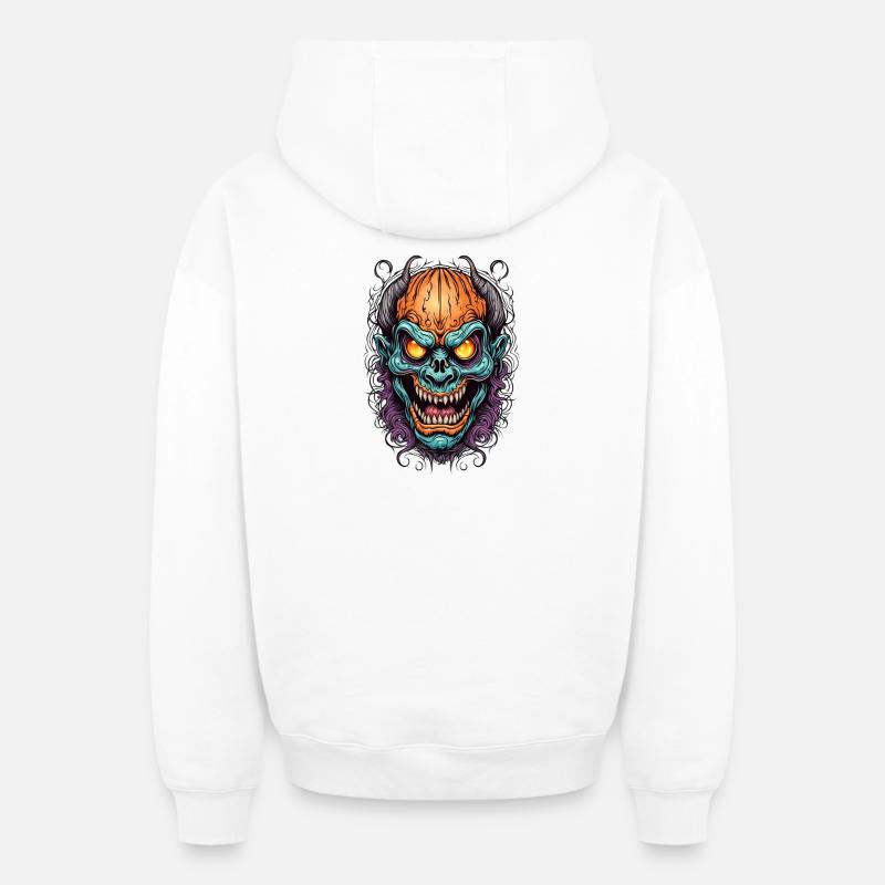 Masque Néon Démoniaque - Sweat à capuche unisexe zippé oversize épais SPREAD - blanc