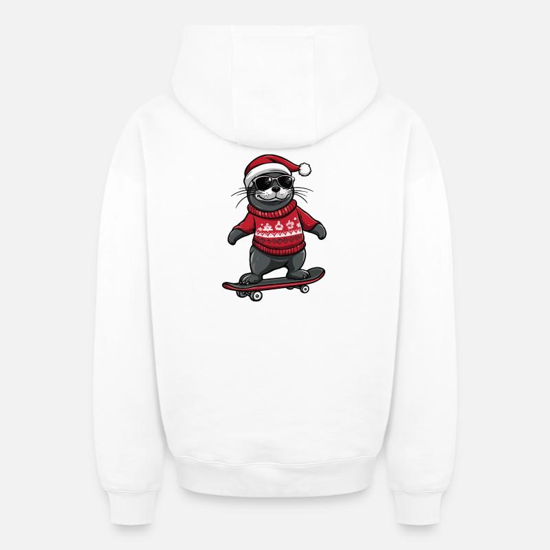 phoque animal Noël drôle - Sweat à capuche unisexe zippé oversize épais SPREAD - blanc