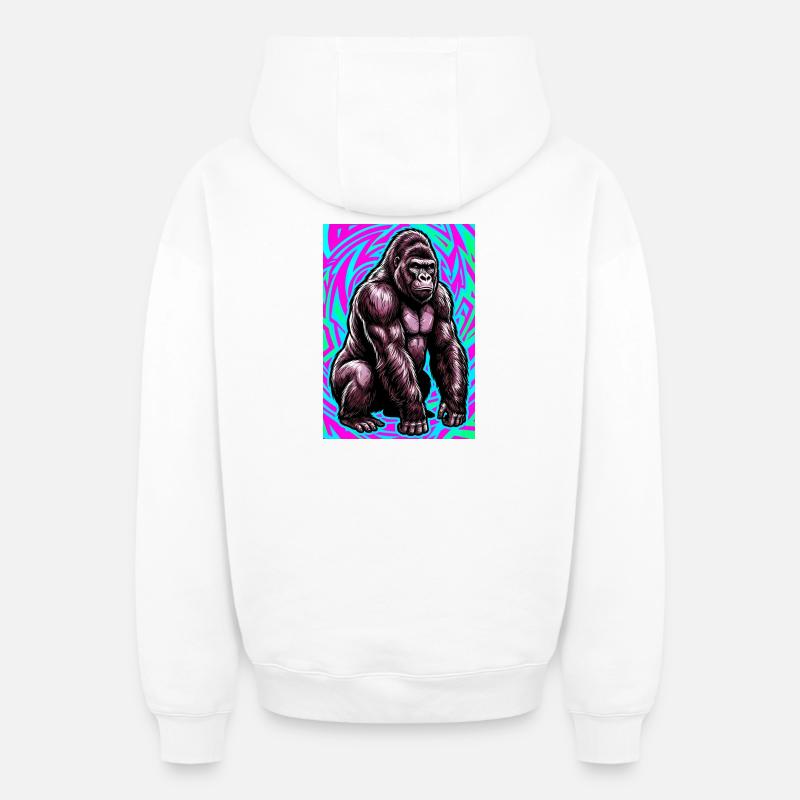 gorille - Sweat à capuche unisexe zippé oversize épais SPREAD - blanc