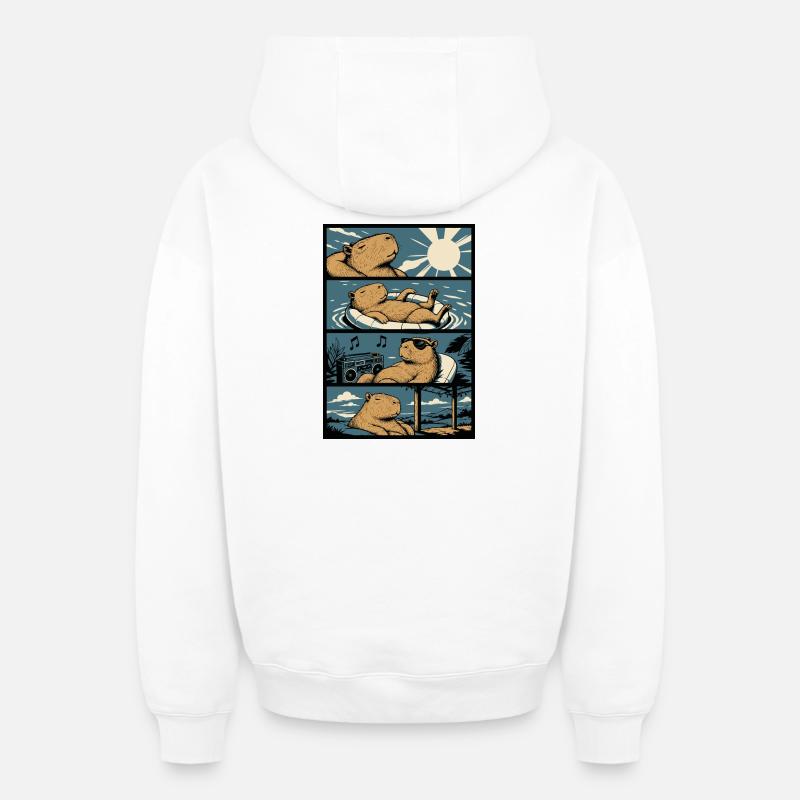 Ambiances de piscine chill capybara - Sweat à capuche unisexe zippé oversize épais SPREAD - blanc
