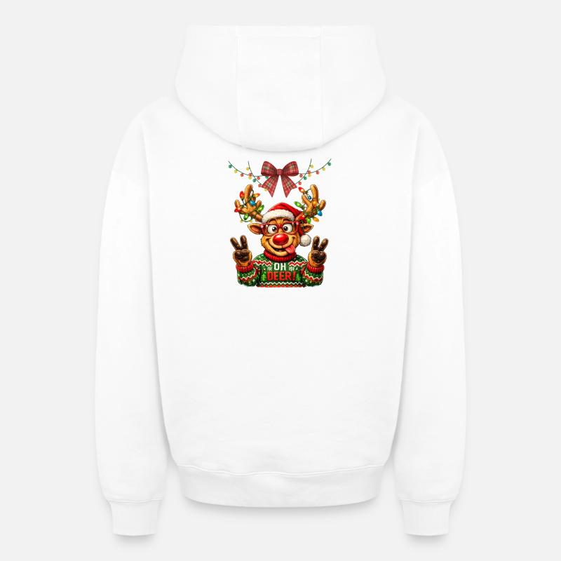 Oh Cerf de Noël - Sweat à capuche unisexe zippé oversize épais SPREAD - blanc