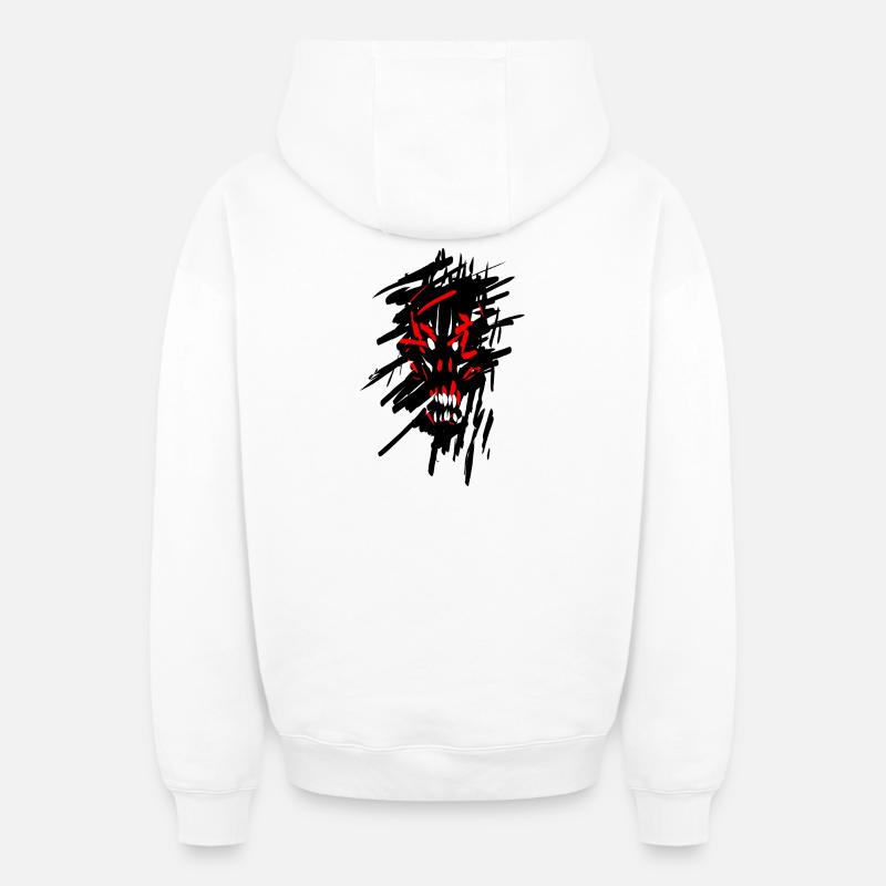 Diable horreur graffiti - Sweat à capuche unisexe zippé oversize épais SPREAD - blanc