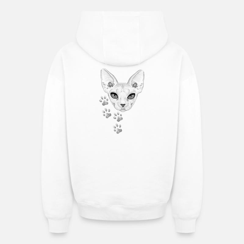 Chat - Sweat à capuche unisexe zippé oversize épais SPREAD - blanc