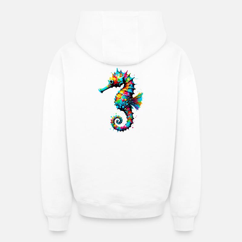 Hippocampe - Sweat à capuche unisexe zippé oversize épais SPREAD - blanc