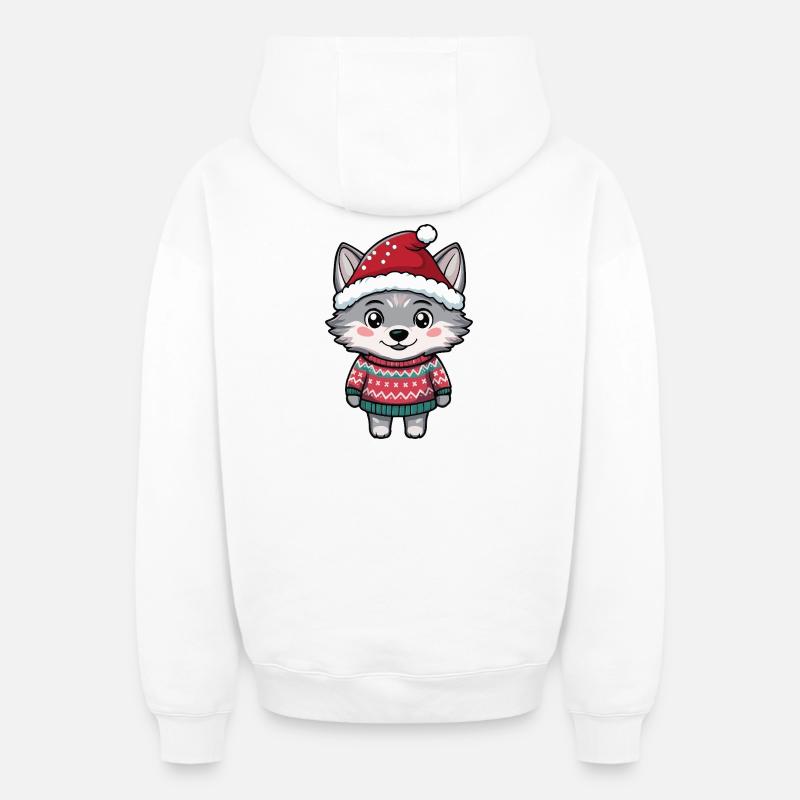 Noël du Loup - Sweat à capuche unisexe zippé oversize épais SPREAD - blanc