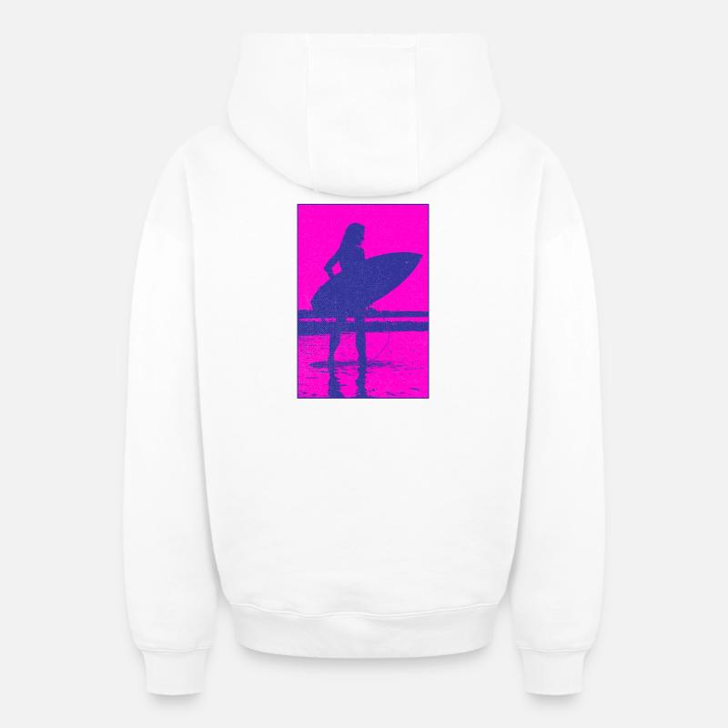 Plage Surfeur Silhouette Néon - Sweat à capuche unisexe zippé oversize épais SPREAD - blanc
