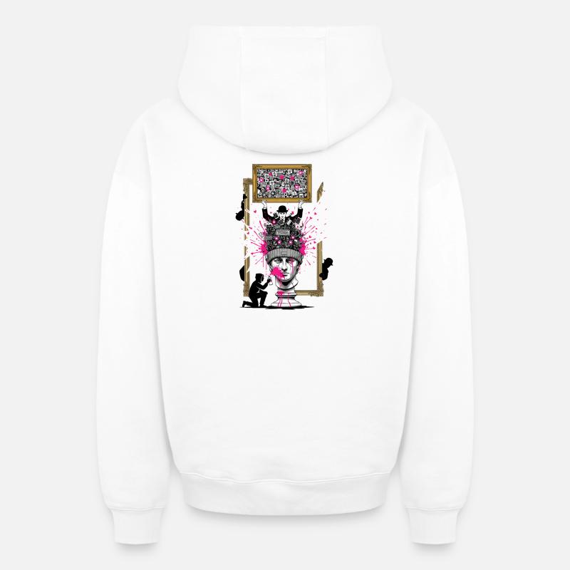 Sculpture de tête PopCollage - Sweat à capuche unisexe zippé oversize épais SPREAD - blanc