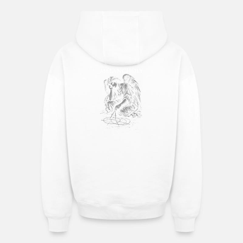 Glyphe de l’Ange Mélancolique - Sweat à capuche unisexe zippé oversize épais SPREAD - blanc