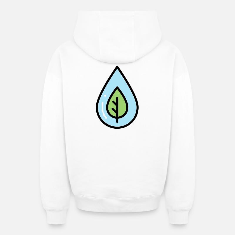 Water Drop Leaf Eco - Oversized Heavyweight Unisex Zip Hoodie - white