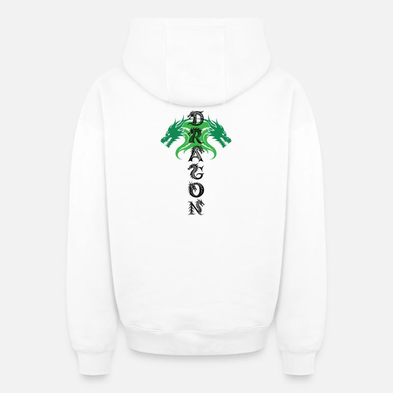 Emblème du Dragon Vert - Sweat à capuche unisexe zippé oversize épais SPREAD - blanc