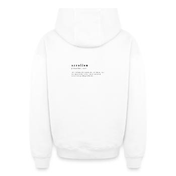 Défilement – L’art de l’acrobatie du pouce - Sweat à capuche unisexe zippé oversize épais SPREAD - blanc - Dos - AI Model Male 178 light (178cm)