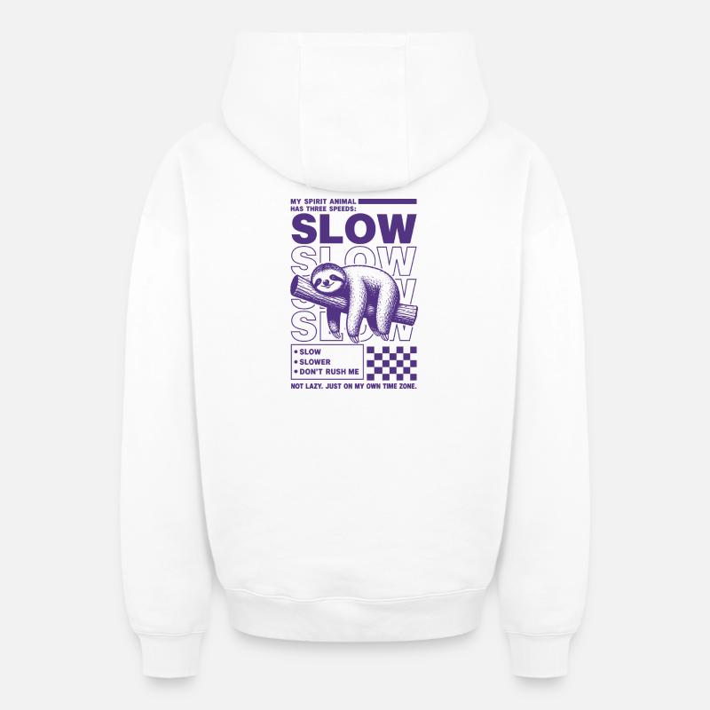 Esprit paresseux lent Conception animale - Sweat à capuche unisexe zippé oversize épais SPREAD - blanc