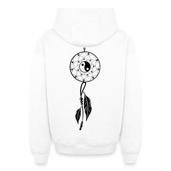Traumfänger mit Federn und Yin & Yang - Oversized Heavyweight Unisex Zip Hoodie - Weiß - Hinten - AI Model Male 178 light (178cm)