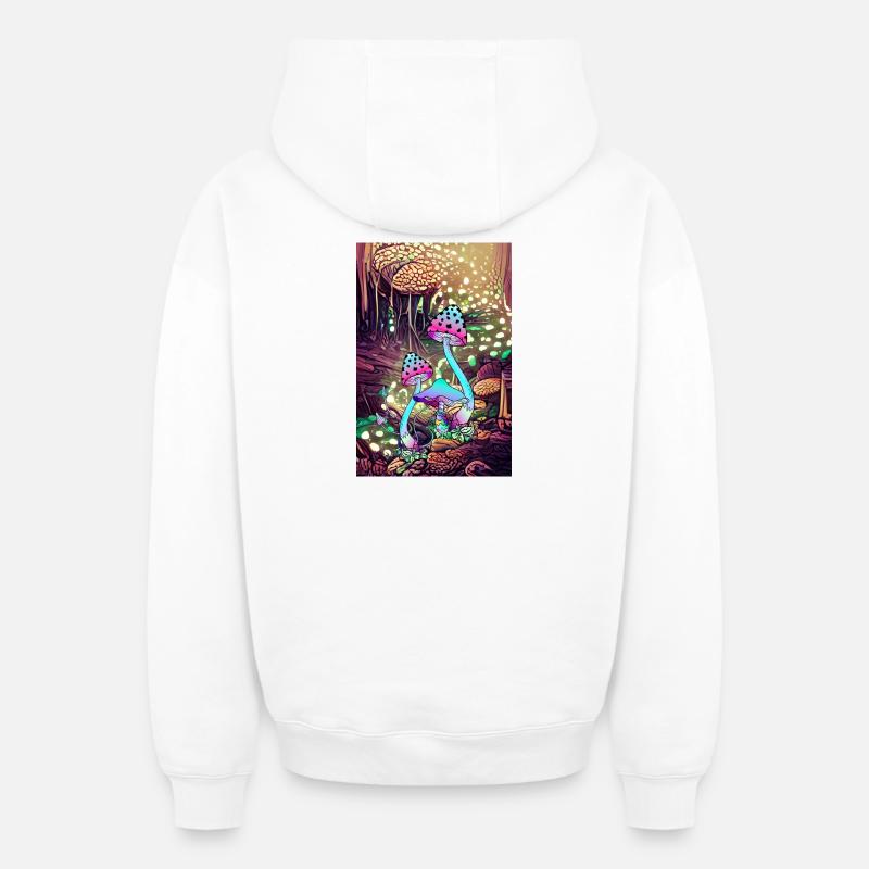 Œuvre d’art Magic Mushroom Landscape - Sweat à capuche unisexe zippé oversize épais SPREAD - blanc
