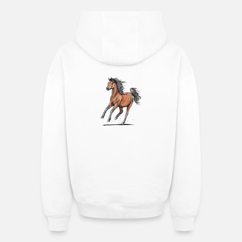 Galop de cheval brun - Sweat à capuche unisexe zippé oversize épais SPREAD - blanc