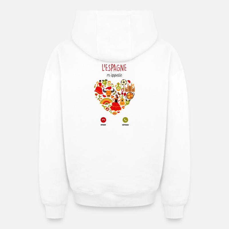 L'Espagne m'appelle - Sweat à capuche unisexe zippé oversize épais SPREAD - blanc