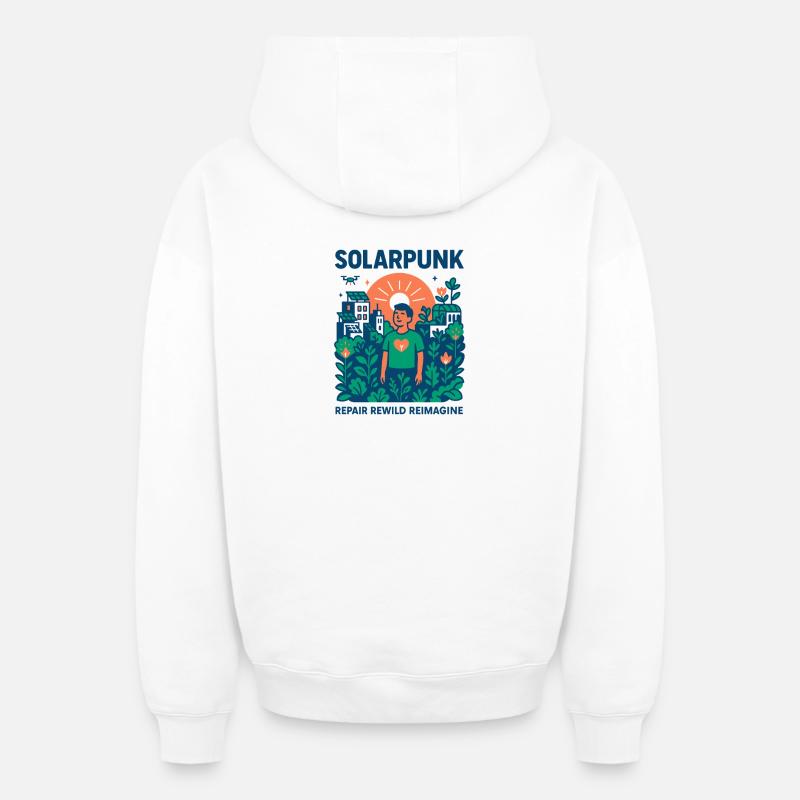 Manifeste Solarpunk - Sweat à capuche unisexe zippé oversize épais SPREAD - blanc