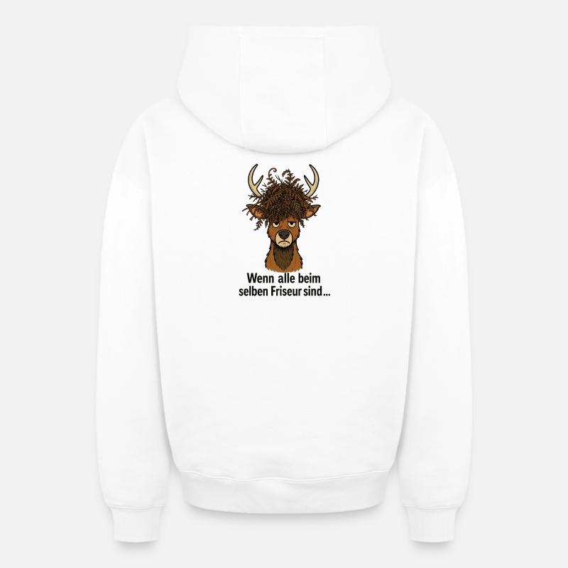 Coiffeur Hirsch Horst - Sweat à capuche unisexe zippé oversize épais SPREAD - blanc