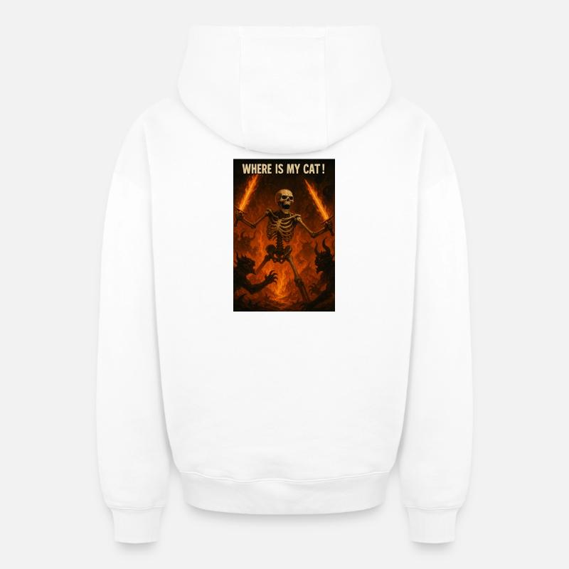 Où est mon chat ! - Sweat à capuche unisexe zippé oversize épais SPREAD - blanc