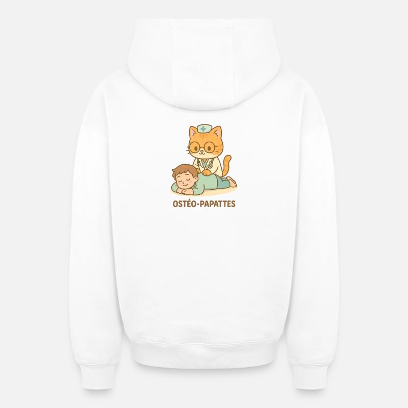 Ostéo-Papattes - Sweat à capuche unisexe zippé oversize épais SPREAD - blanc