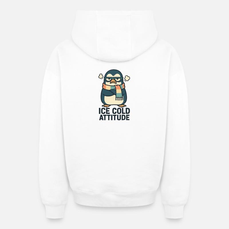 Pingouin attitude glaciale - Sweat à capuche unisexe zippé oversize épais SPREAD - blanc