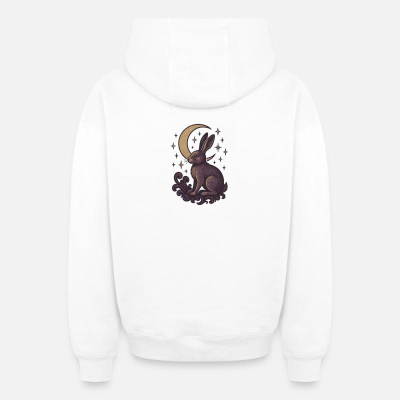Lièvre céleste Illustration mystique - Sweat à capuche unisexe zippé oversize épais SPREAD - blanc