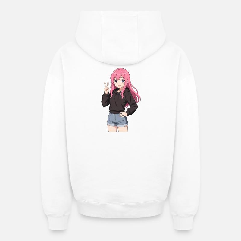 Anime-Mädchen mit rosa Kapuzenpullover - Oversized Heavyweight Unisex Zip Hoodie - Weiß