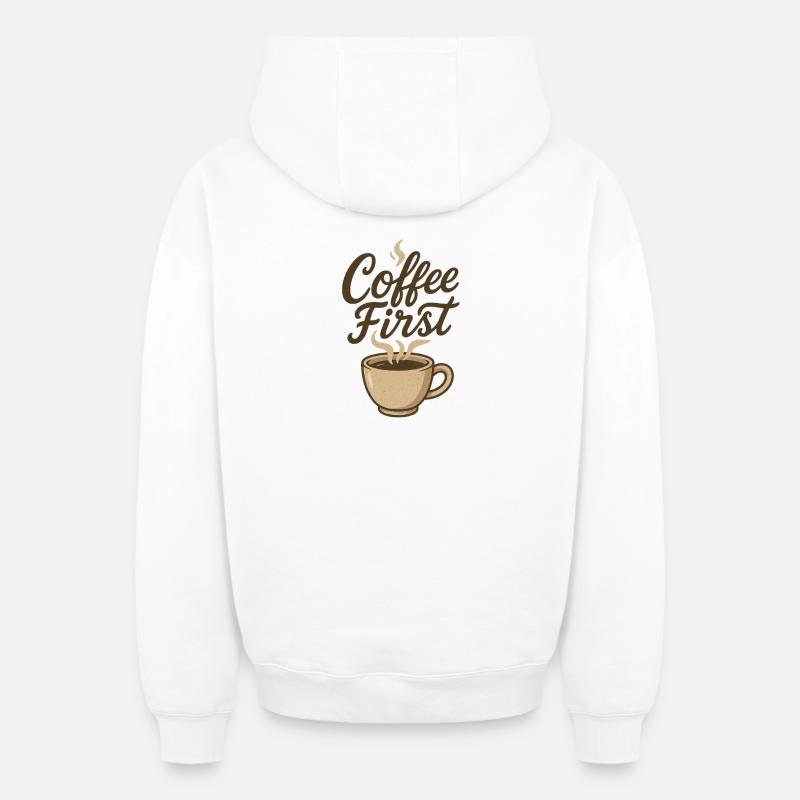 Café Premier Kaffee Illustration - Sweat à capuche unisexe zippé oversize épais SPREAD - blanc