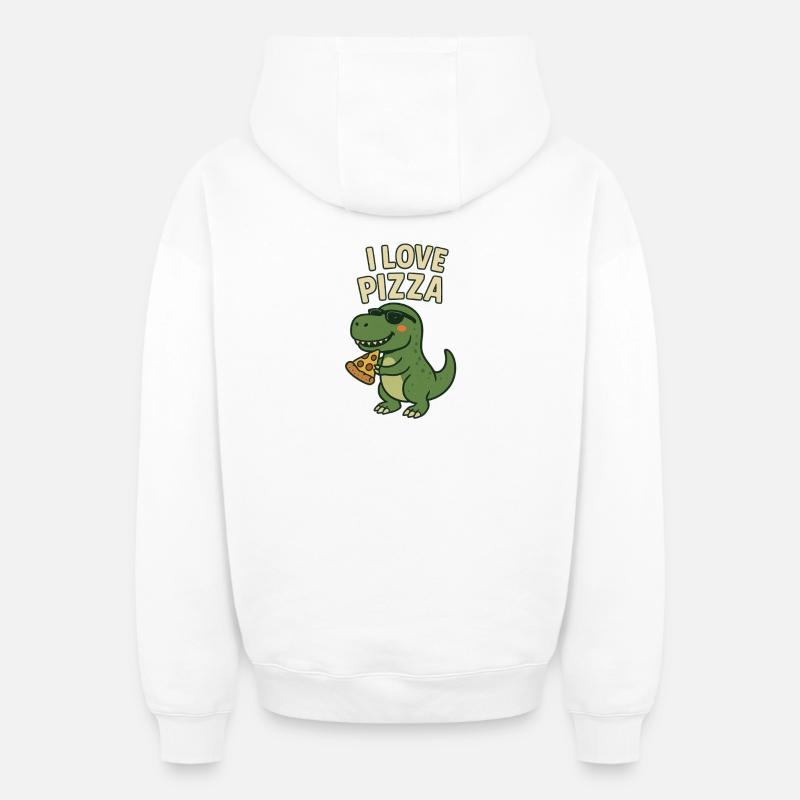 J’adore la pizza Dino - Sweat à capuche unisexe zippé oversize épais SPREAD - blanc