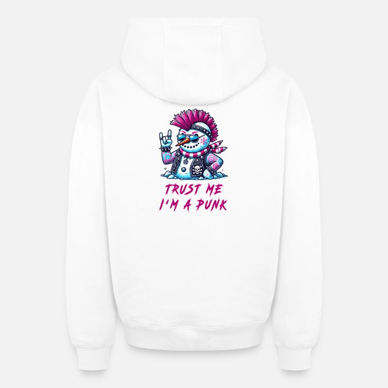 Bonhomme de neige punk – Fais-moi confiance - Sweat à capuche unisexe zippé oversize épais SPREAD - blanc