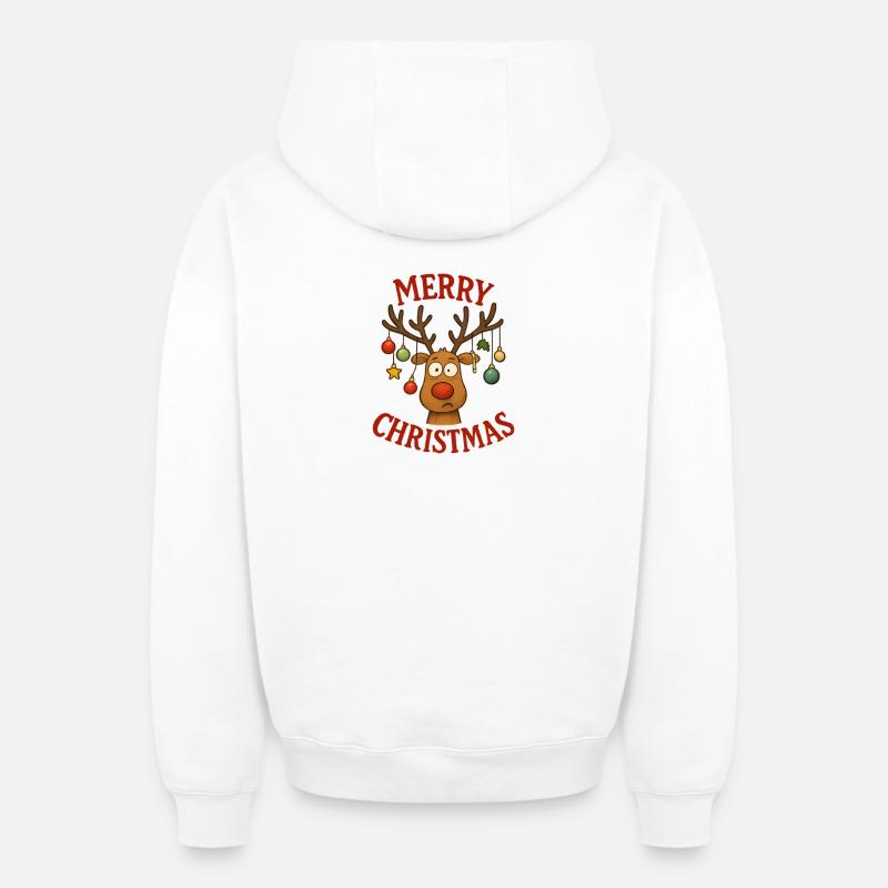 Joyeux Noël Rudolph - Sweat à capuche unisexe zippé oversize épais SPREAD - blanc