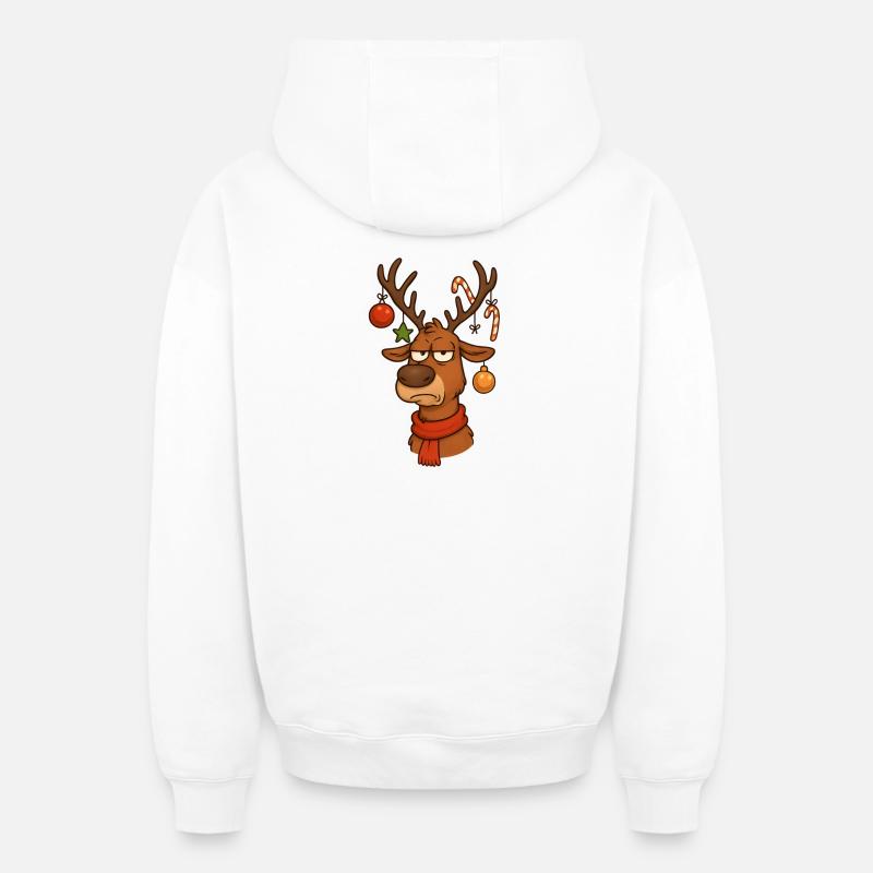 Hirsch Rudolph Joyeux Noël - Sweat à capuche unisexe zippé oversize épais SPREAD - blanc