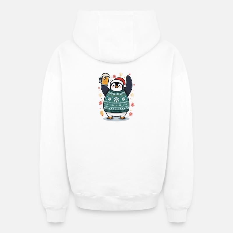 Pingouin festif en pullover - Sweat à capuche unisexe zippé oversize épais SPREAD - blanc