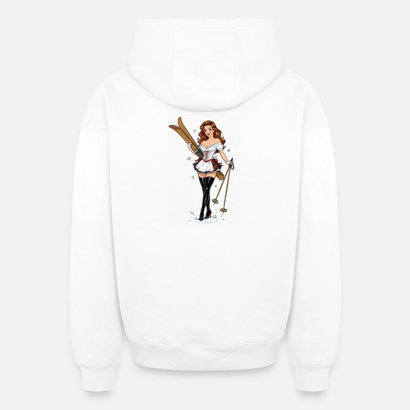 pin-up de ski en dirndl - Sweat à capuche unisexe zippé oversize épais SPREAD - blanc