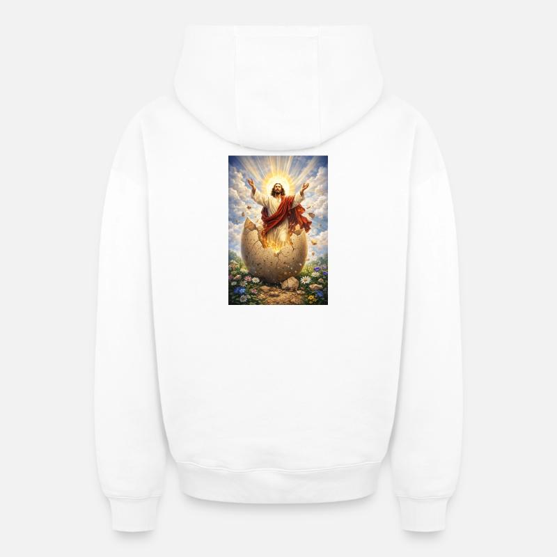 Résurrection à partir d’œufs cassés - Sweat à capuche unisexe zippé oversize épais SPREAD - blanc