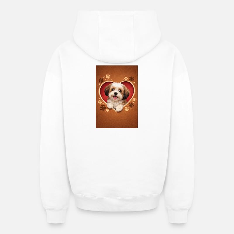 Design de chiot Heart Paws - Sweat à capuche unisexe zippé oversize épais SPREAD - blanc