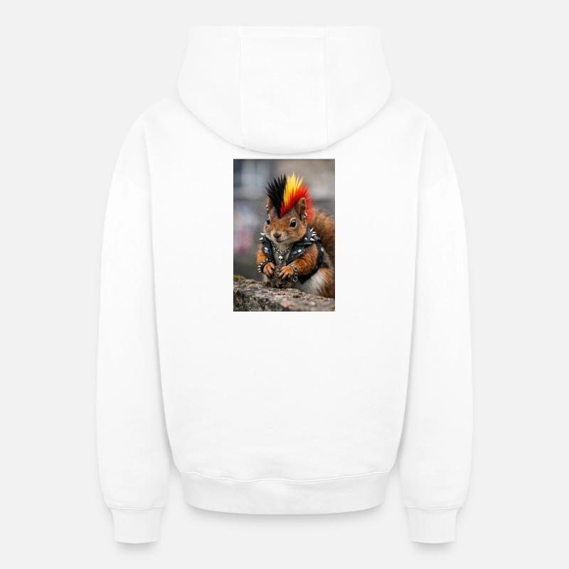 Punk Eichhörnchen mit Lederweste - Oversized Heavyweight Unisex Zip Hoodie - Weiß