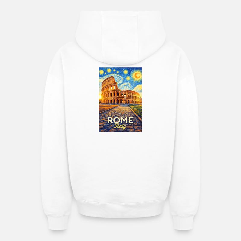 Rome, Italie. - Sweat à capuche unisexe zippé oversize épais SPREAD - blanc