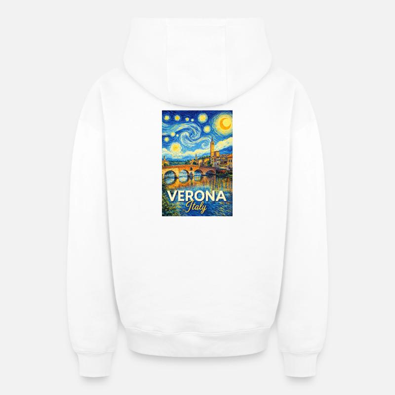 Vérone, Italie. - Sweat à capuche unisexe zippé oversize épais SPREAD - blanc